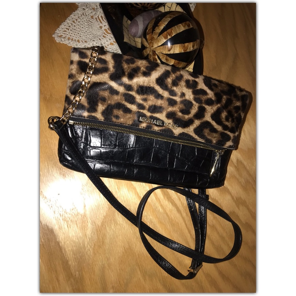Michael Kors Foldover Crossbody Bag Leopard Print